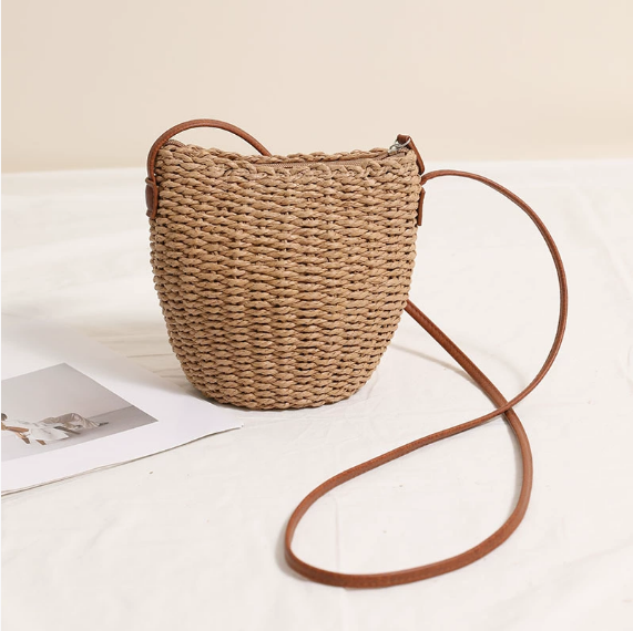 Cute Crossbody Bucket Straw Bag Simple Straw Bag Woven Bag Seaside Vacation Beach Bag All Matching Rattan Weave Bag