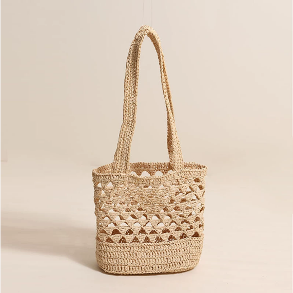 Raffia Shoulder Straw Bag Simple Solid Color Hollow Out Cutout Straw Bag Woven Bag Vacation Beach Bag Women Bag