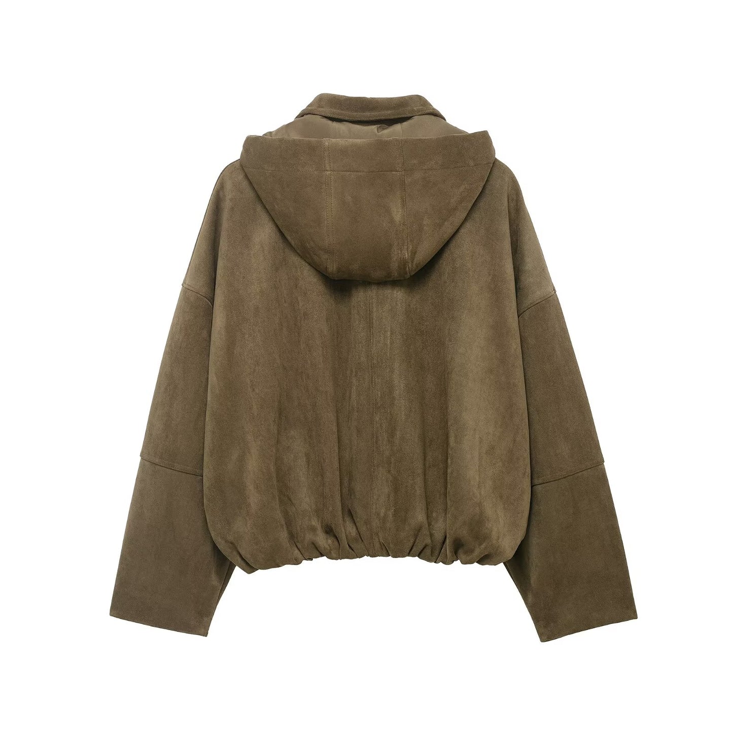 Women Clothing Casual Hooded Suede Texture Effect Jacket