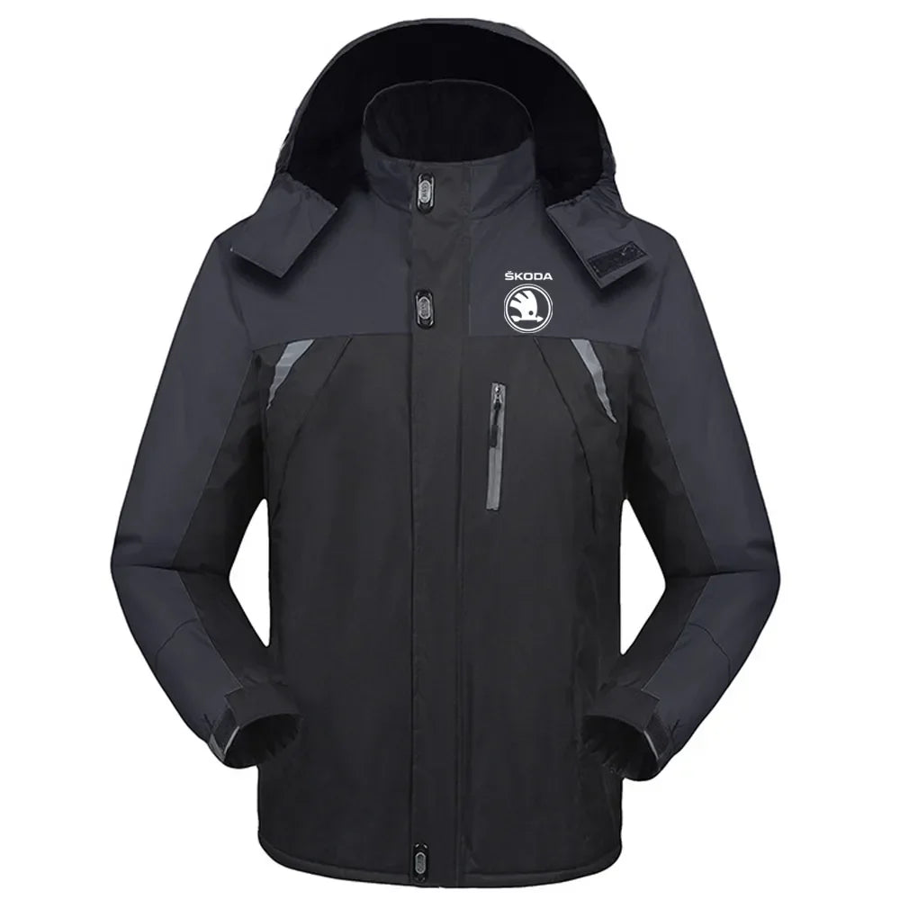 2023 New Men's Mountaineering Skoda Car Logo Winter Hooded Sweater Printing Padded Fashion Thicken Solid Zipper Jacket Coats himalipasal