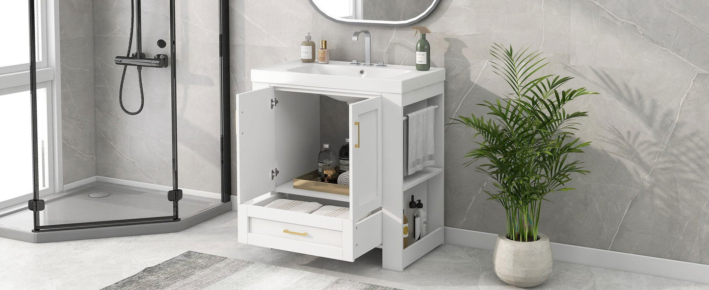 30'' Bathroom Vanity with Seperate Basin Sink, Modern Bathroom Storage Cabinet with Double-sided Storage Shelf, Freestanding Bathroom Vanity Cabinet with Single Sink himalipasal