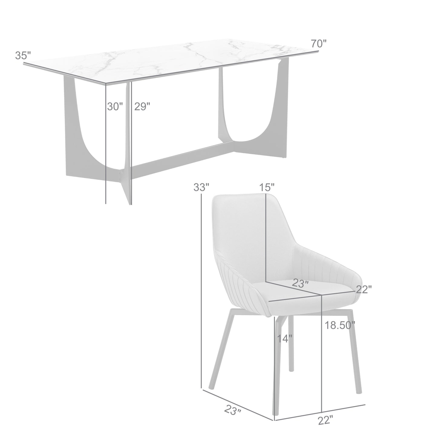 Seven Piece Gray and Black Composite Stone Dining Set with Six Chairs