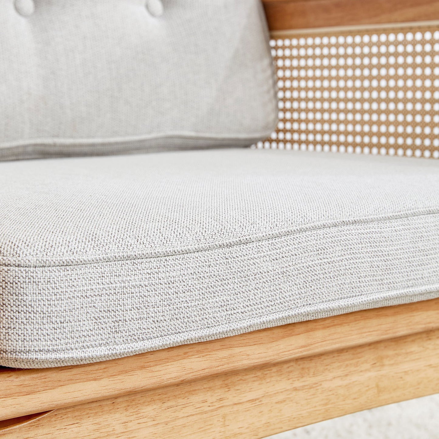 A modern minimalist natural wood color imitation rattan solid wood sofa equipped with a minimalist and comfortable high rebound sponge sofa cushion. Suitable for living room and bedroom SF-DI-300 himalipasal