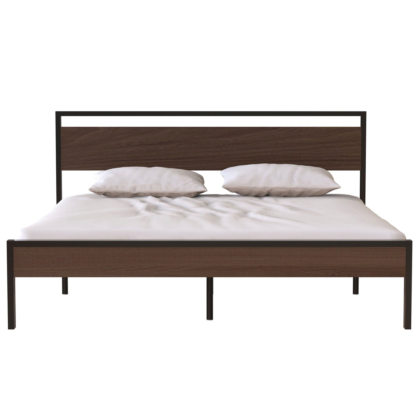 Ceres Metal Bed, Black with Walnut wood Headboard&Footboard, King himalipasal