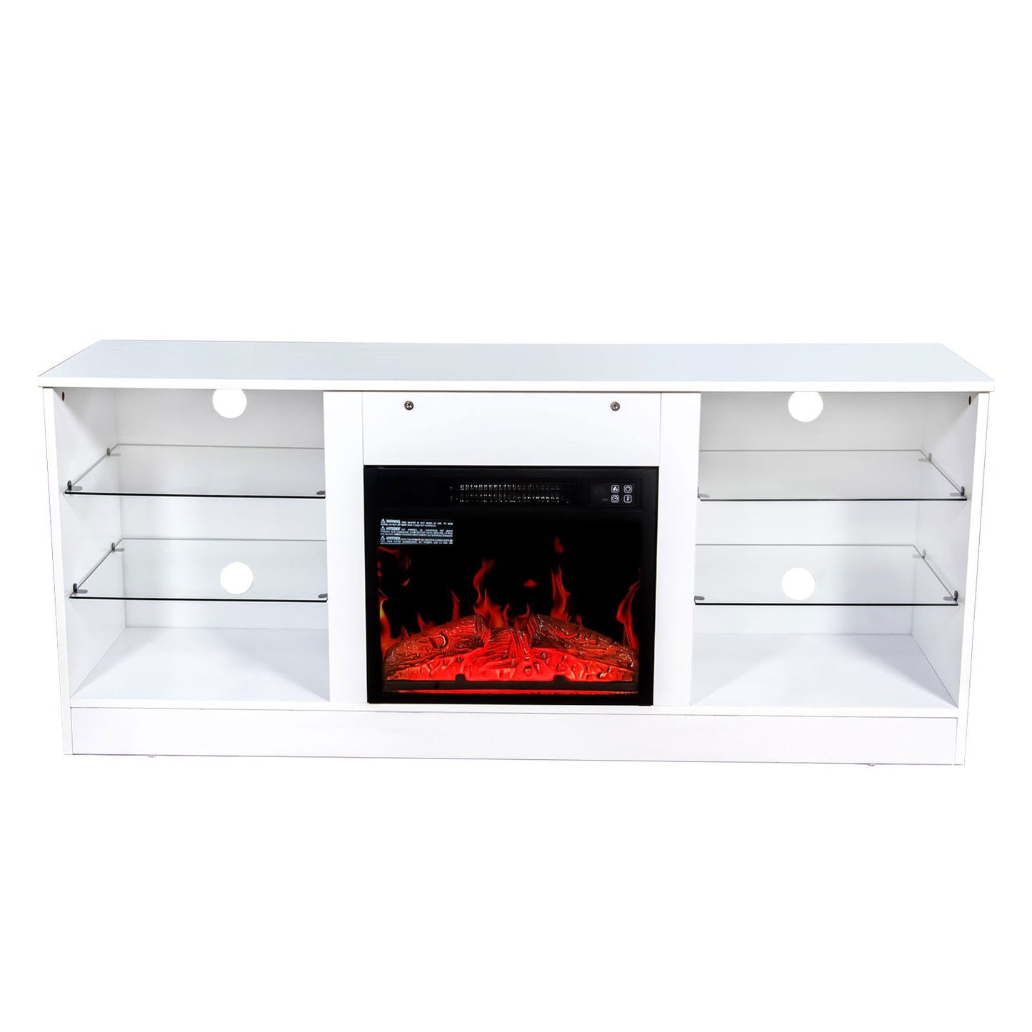Fireplace TV Stand With 18 Inch Electric Fireplace Heater,Modern Entertainment Center for TVs up to 62 Inch With Adjustable Glass Shelves and Storage Cabinets ( White ) himalipasal