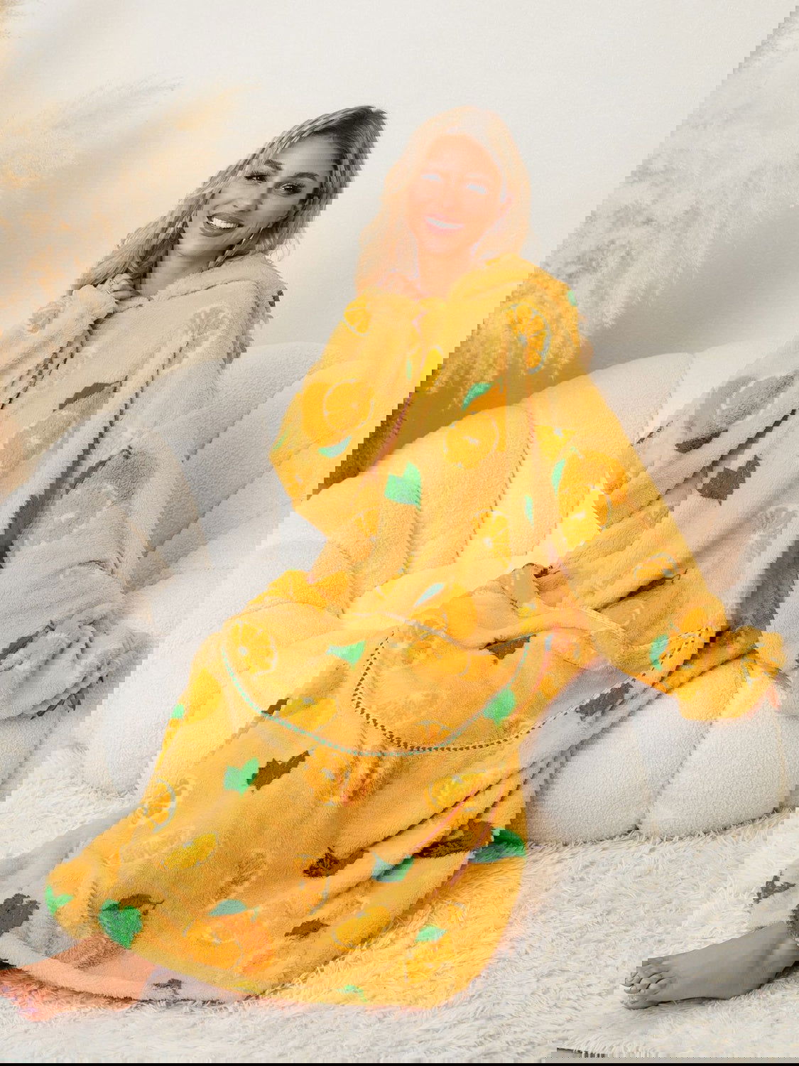 Fuzzy Pocketed Long Sleeve Hooded Lounge Dress himalipasal