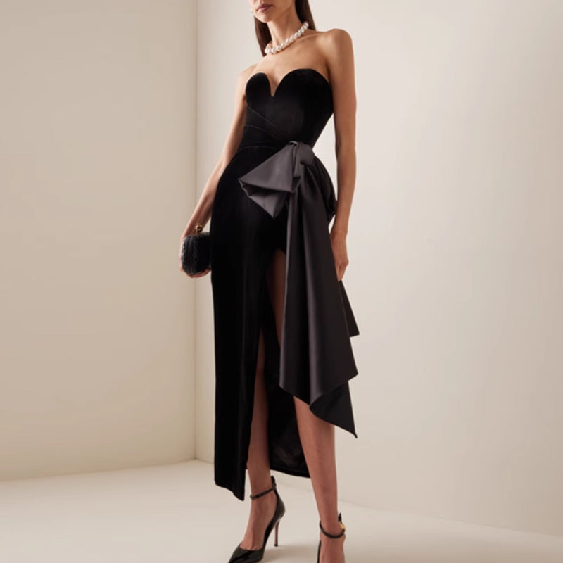 Sexy Tube Top Dress Black Elegant Irregular Asymmetric Design Sleeveless Dress Women Sexy Tube Top Dress Black Elegant Irregular Asymmetric Design Sleeveless Dress Women