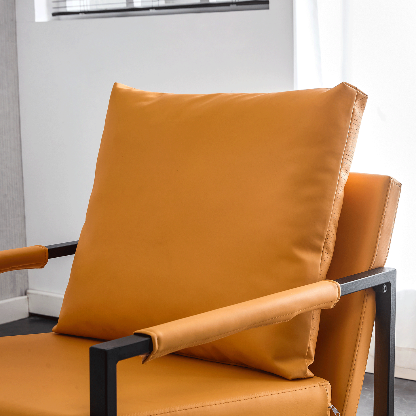 PU Leather Accent Arm Chair Mid Century Upholstered Armchair with Metal Frame Extra-Thick Padded Backrest and Seat Cushion Sofa Chairs for Living Room ( orange PU Leather + Metal Frame + Foam)SF-008 himalipasal