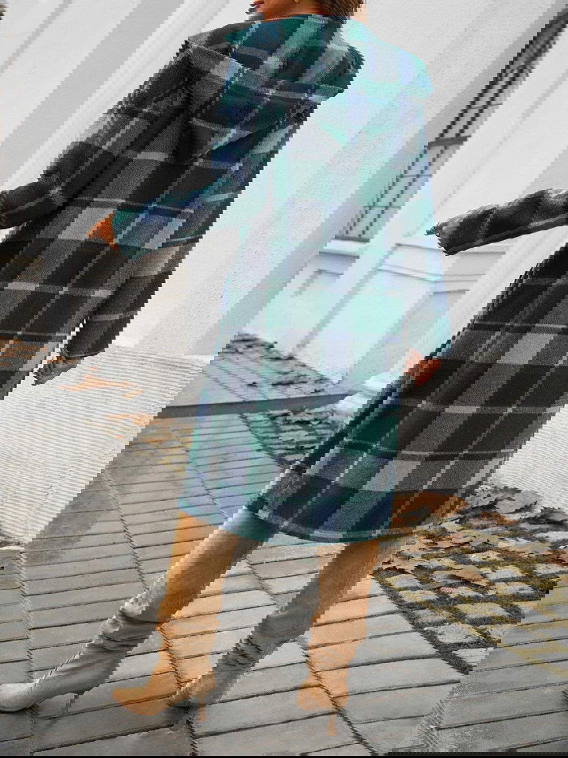 Plaid Long Sleeve Hooded Coat himalipasal