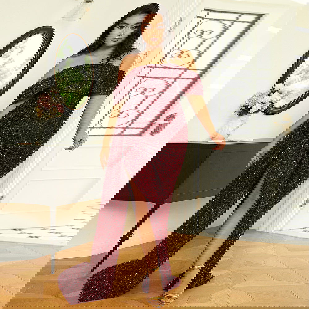 Plus Size Women Long Wedding Party Cocktail Light Sequined Evening Dress himalipasal