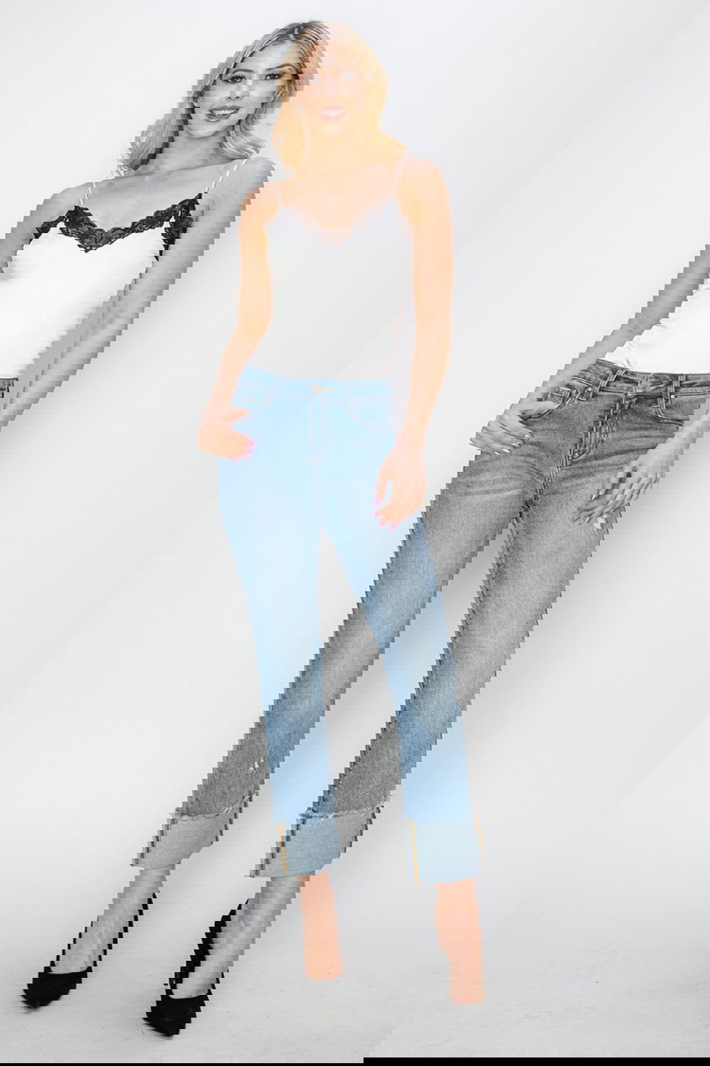 RISEN Full Size High Rise Cuffed Slim Straight Jeans himalipasal