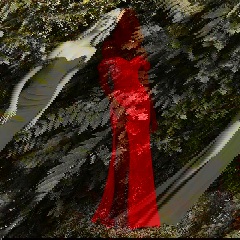 Red Toast Dress Bride Elegant Trailing Collar Wedding Evening Dress Bridesmaid Dress himalipasal