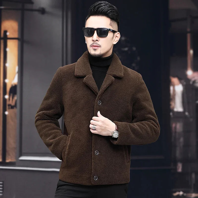 AYUNSUE Winter 100% Sheep Shearing Jacket Men Real Fur Coats Male Short Warm Wool Jackets Mens Outwear New Manteau Homme SQQ731