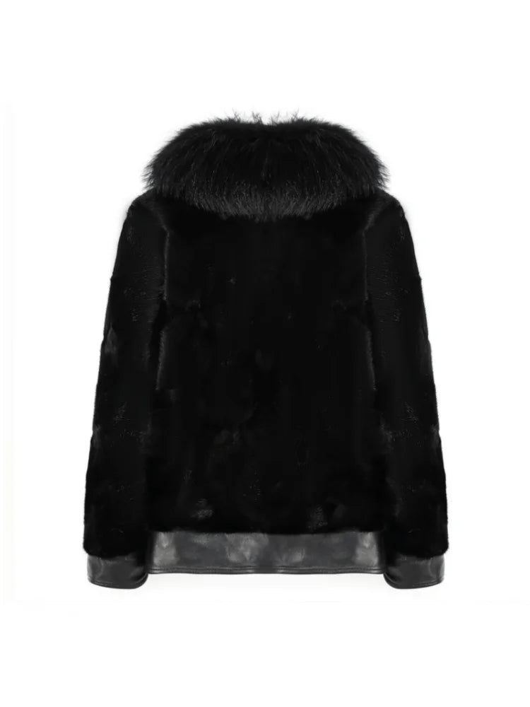 Business Man Winter Party Raccoon Fur Collar Outwear Coat Luxury Real Mink Fur Jacket Leather Patchwork Male Natural Fur Jacket