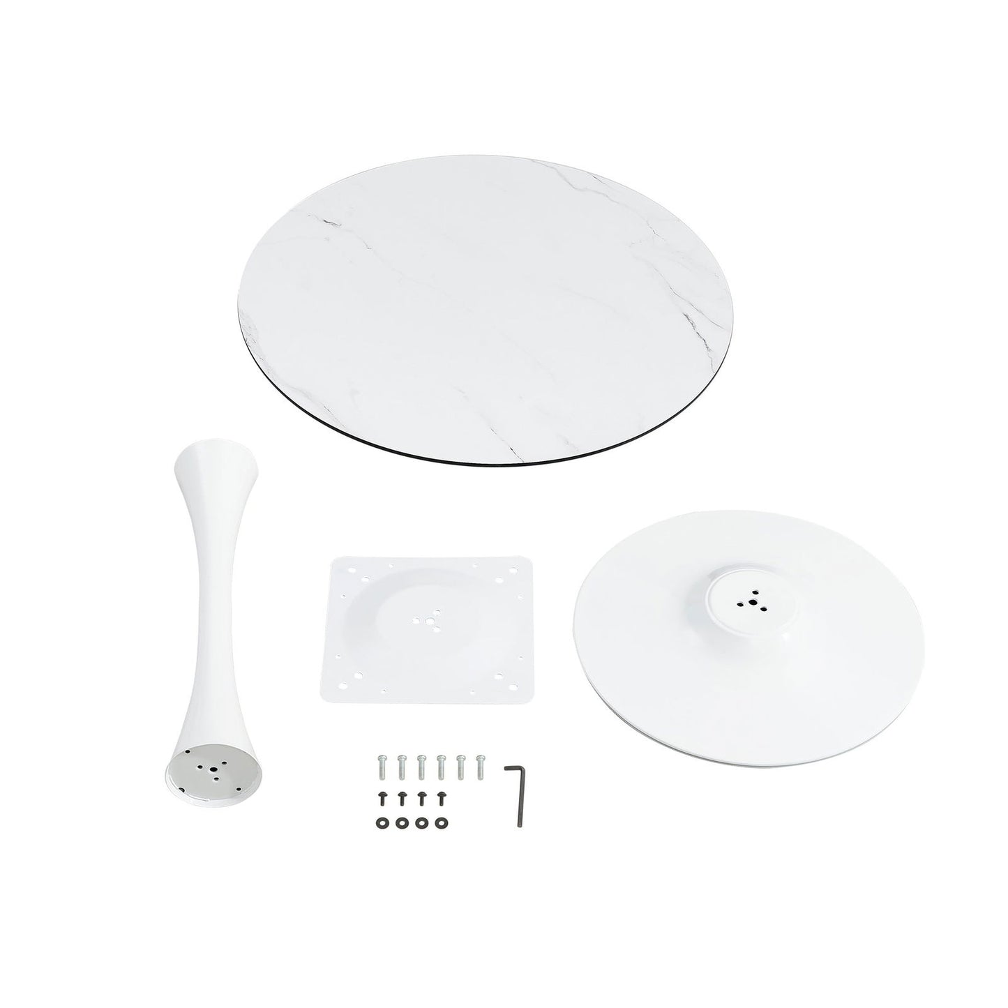 TULIP DINING TABLE ,32IN ROUND, WHITE, Mable black, 1pc per ctn himalipasal