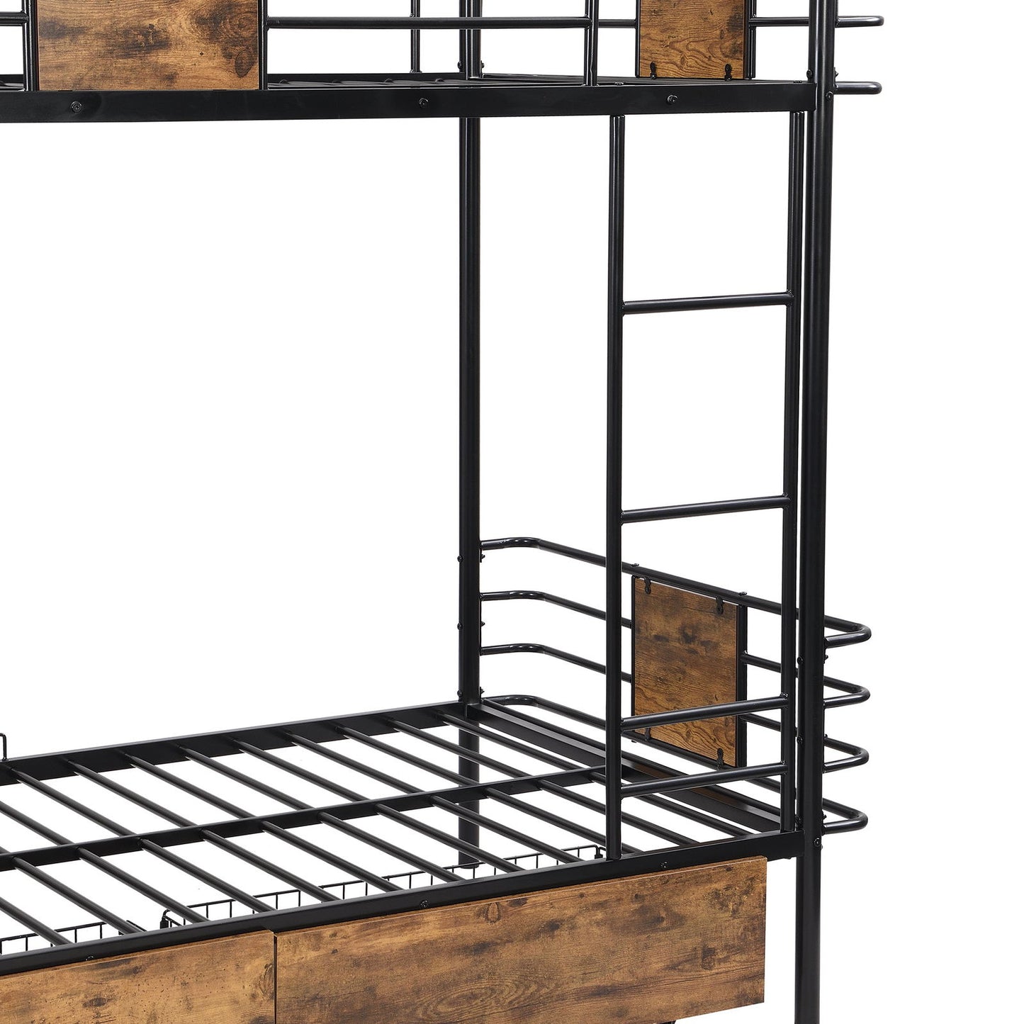 Twin XL over Twin XL Metal Bunk Bed with MDF Board Guardrail and Two Storage Drawers,Black himalipasal