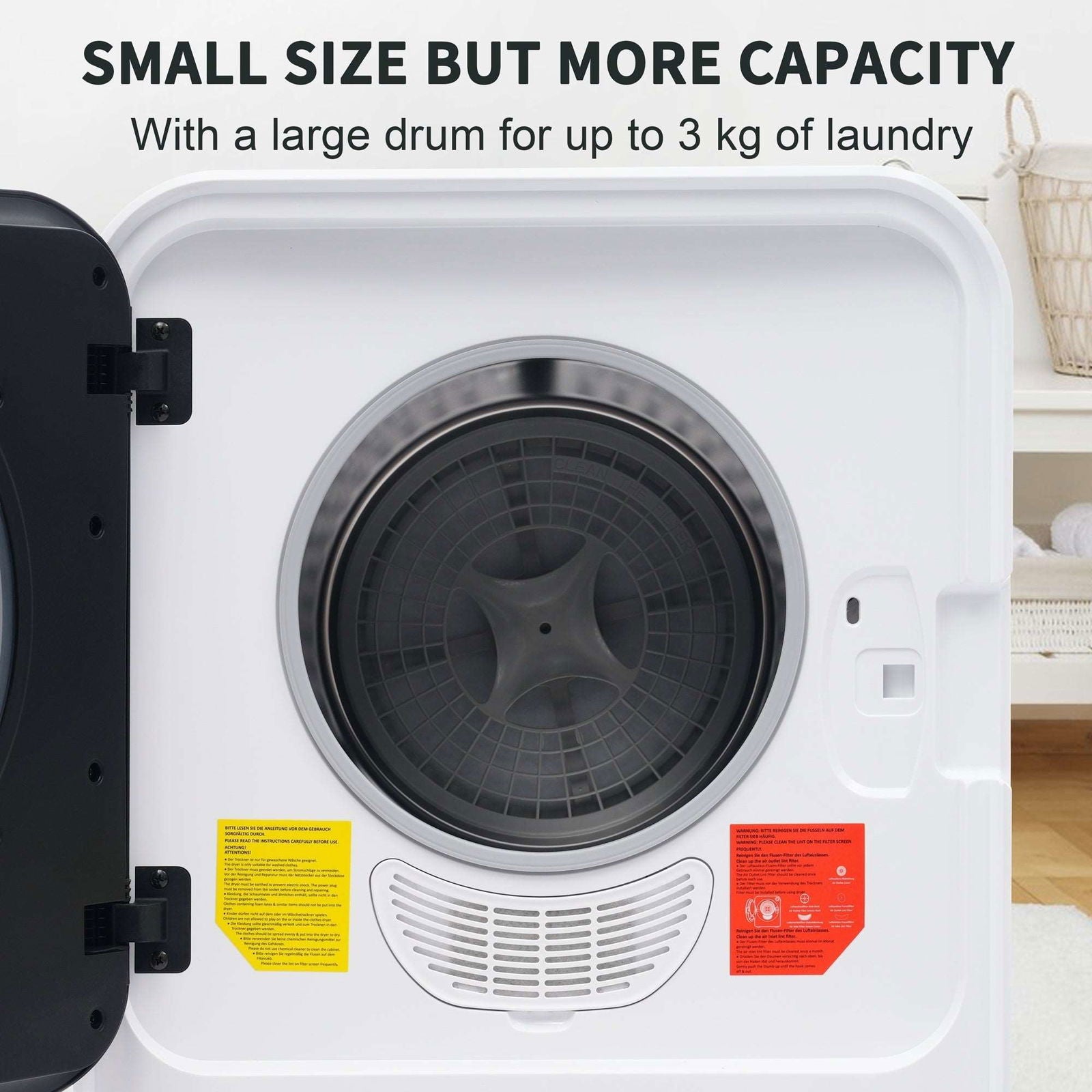 1.95 Cu.ft Front Load Clothes Dryer, Portable Compact Dryer 830W, 5 Drying Modes, Stainless Steel Drum, with Overheat Protection, Dust Removal, Deodorization and Lint Removal Functions, Black Door himalipasal