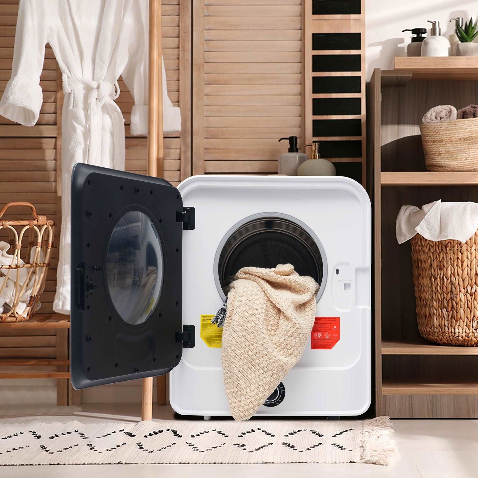 1.95 Cu.ft Front Load Clothes Dryer, Portable Compact Dryer 830W, 5 Drying Modes, Stainless Steel Drum, with Overheat Protection, Dust Removal, Deodorization and Lint Removal Functions, Black Door himalipasal