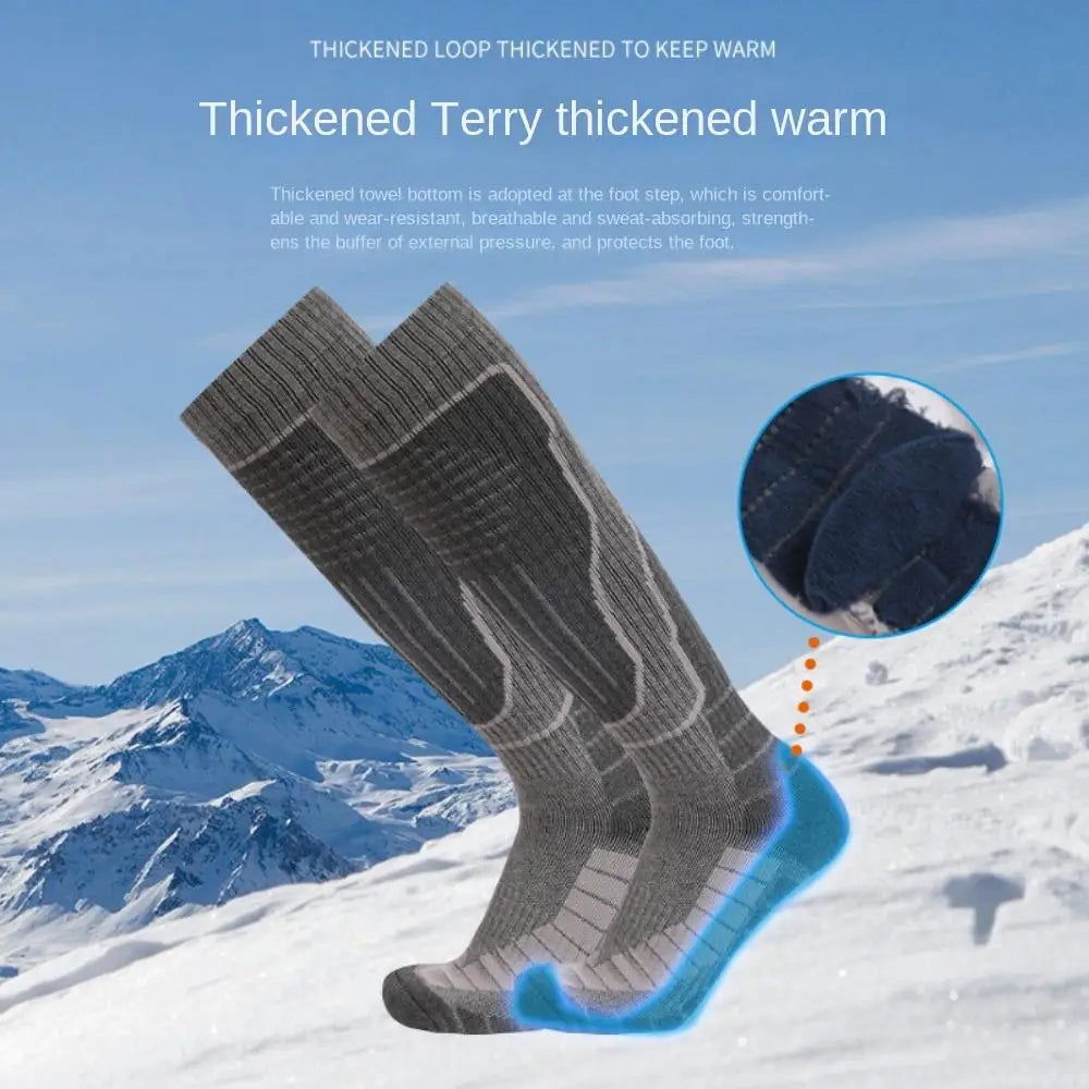 1 Pair of Sweat Absorption Ski Socks Warm Anti Slip High Tube Sports Socks Thickened Towel Bottom Mountaineering Socks himalipasal