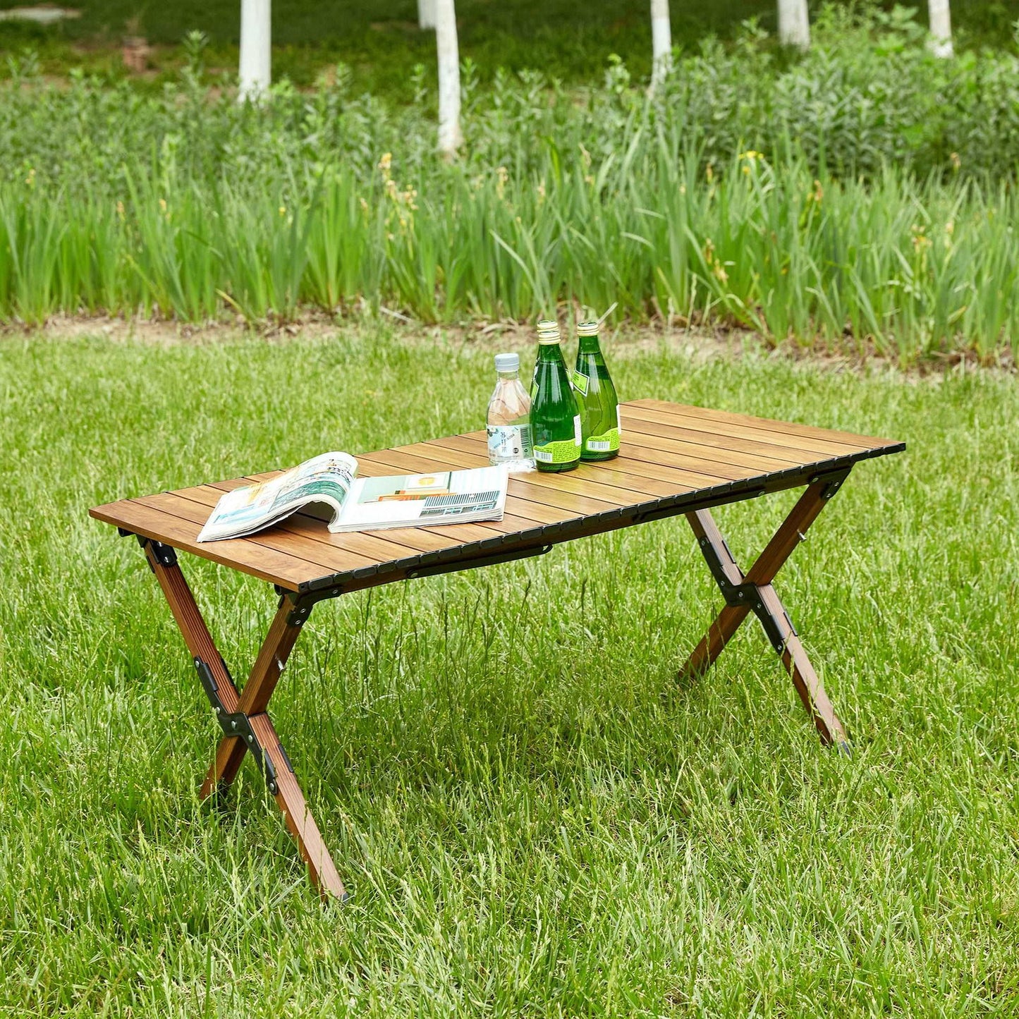 1-piece Folding Outdoor Table,Lightweight Aluminum Roll-up Rectangular Table for indoor, Outdoor Camping, Picnics,Beach,Backyard, BBQ, Party, Patio, Brown himalipasal