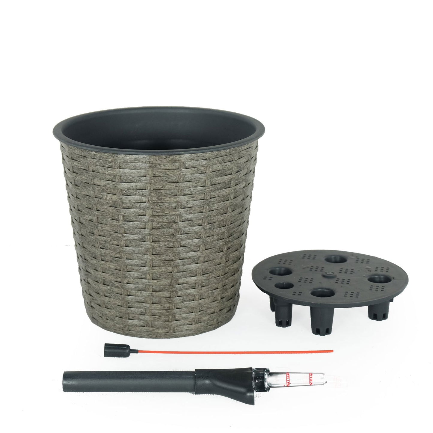 10.2" Self-watering Wicker Decor Planter for Indoor and Outdoor - Round - Grey himalipasal