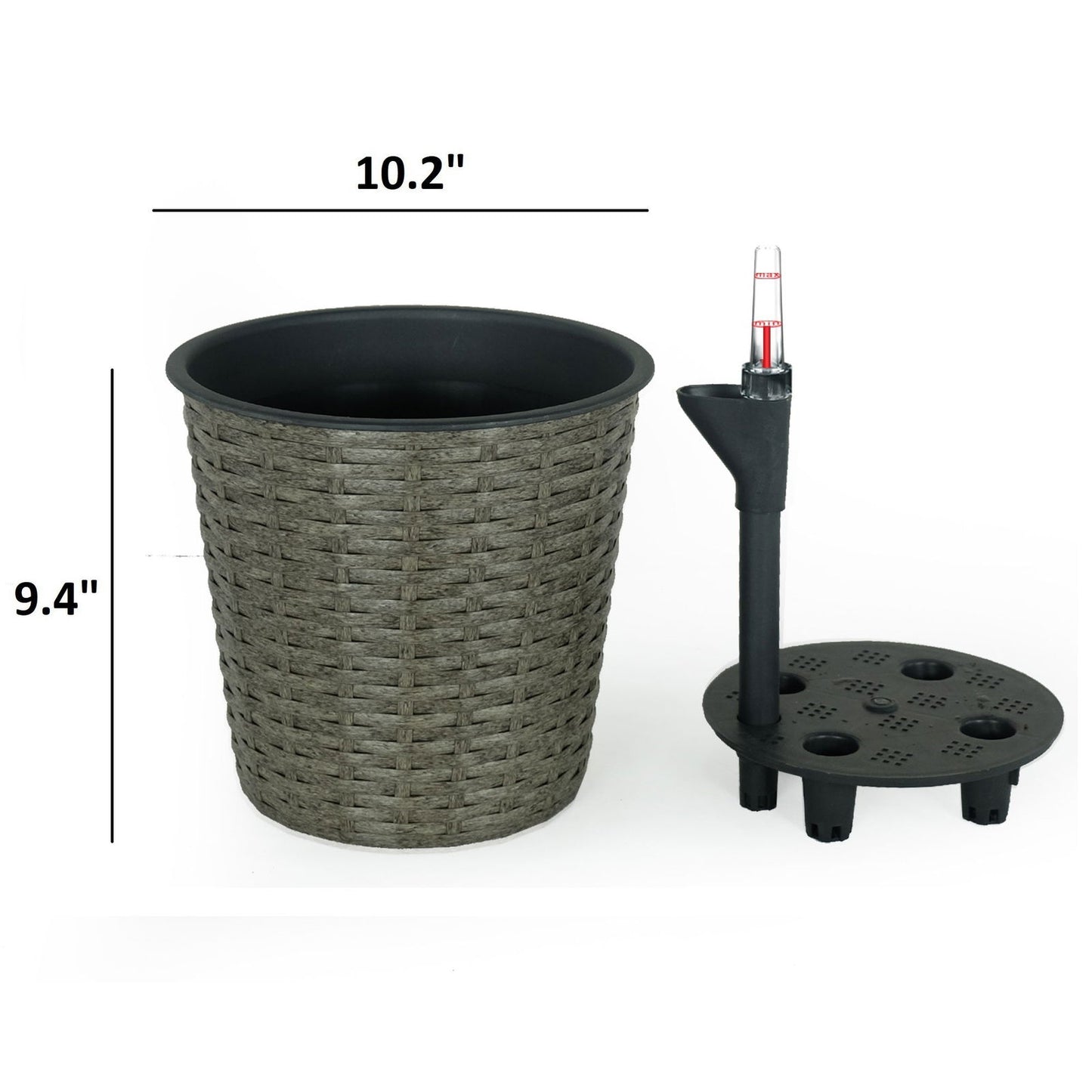 10.2" Self-watering Wicker Decor Planter for Indoor and Outdoor - Round - Grey himalipasal