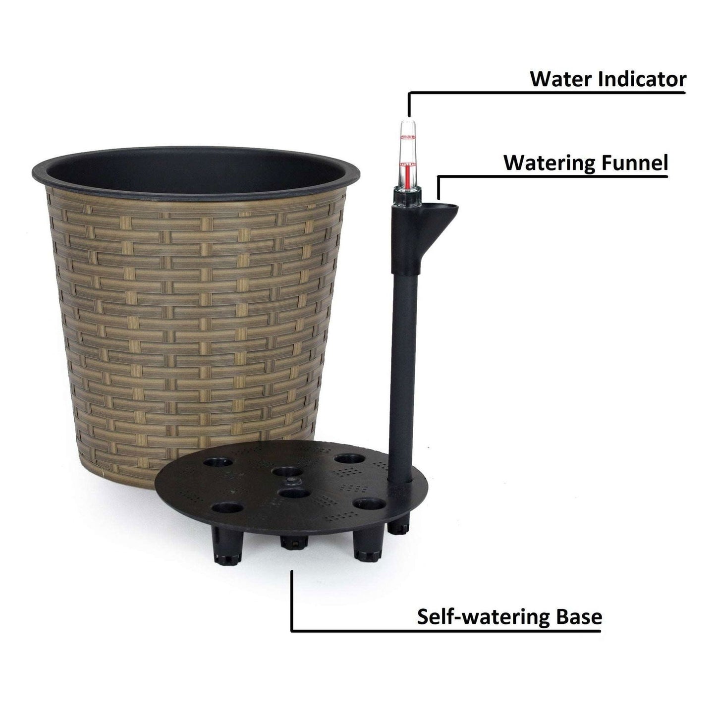 10.2" Self-watering Wicker Decor Planter for Indoor and Outdoor - Round - Natural himalipasal