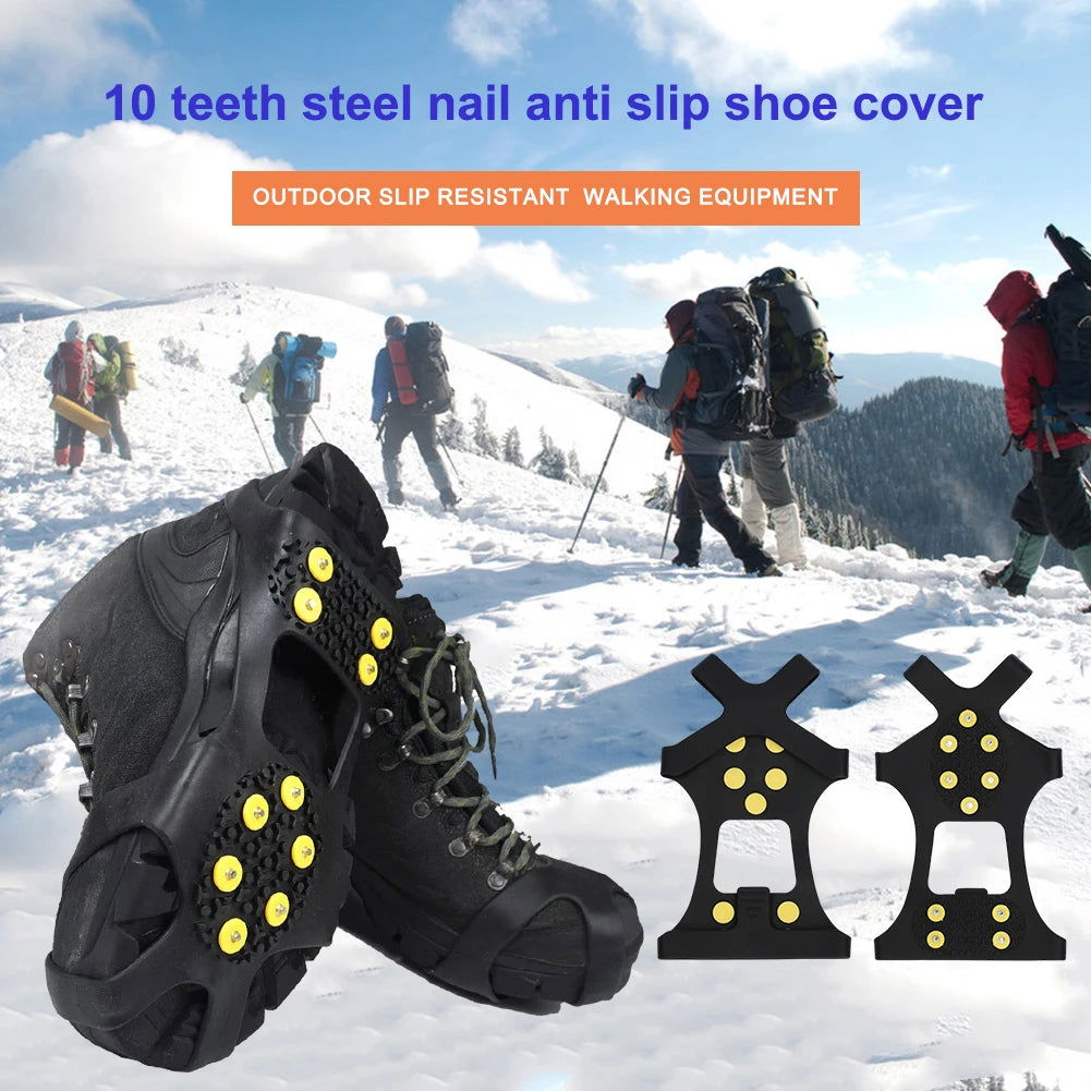 10 Teeth Climbing Crampons Anti-Slip Mountaineering Cleats Unisex Boots Snow Cleats Outdoor Chain Shoe Spikes himalipasal