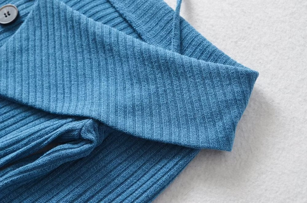 Spring Knitted Three Button Flanging Off Neck Halter Off Shoulder One Step Dress Short Dress