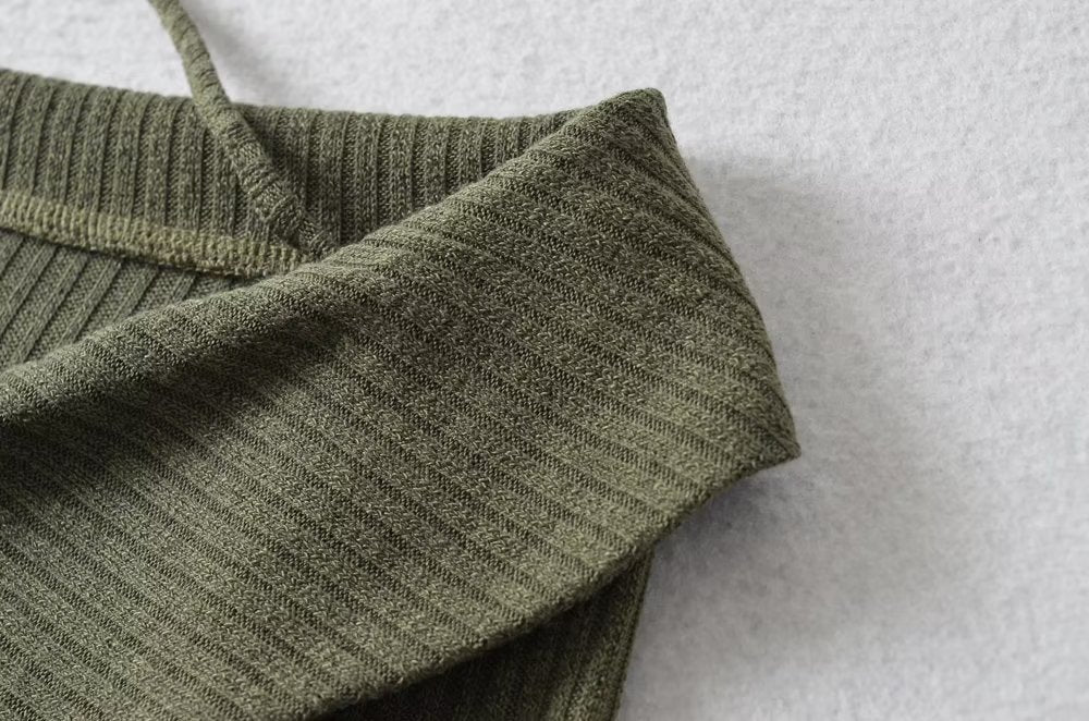 Spring Knitted Three Button Flanging Off Neck Halter Off Shoulder One Step Dress Short Dress