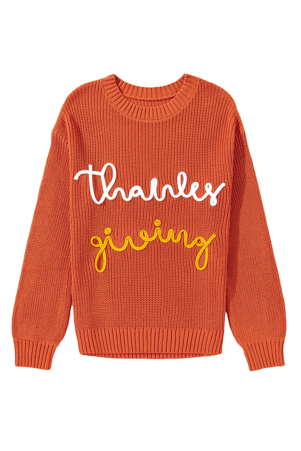 Gold Flame Thanksgiving Letter Graphic Crew Neck Sweater