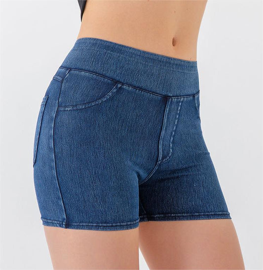 Denim Yoga Shorts Women's High Waist Slimming Hip Raise Stretch Workout Pants Running Sports Outerwear Casual Shorts