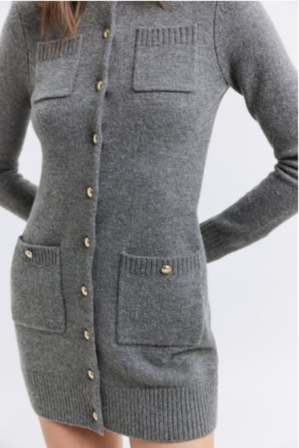 Women Multi Pocket Slimming Long Sleeved Knitted Dress