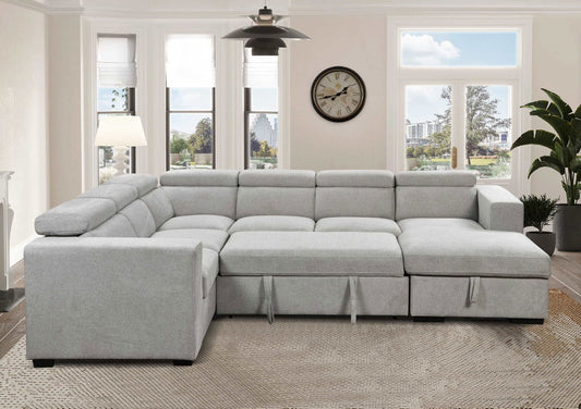 123" Modern U Shaped 7-seat Sectional Sofa Couch with Adjustable Headrest, Sofa Bed with Storage Chaise-Pull Out Couch Bed for Living Room ,Light Gray himalipasal