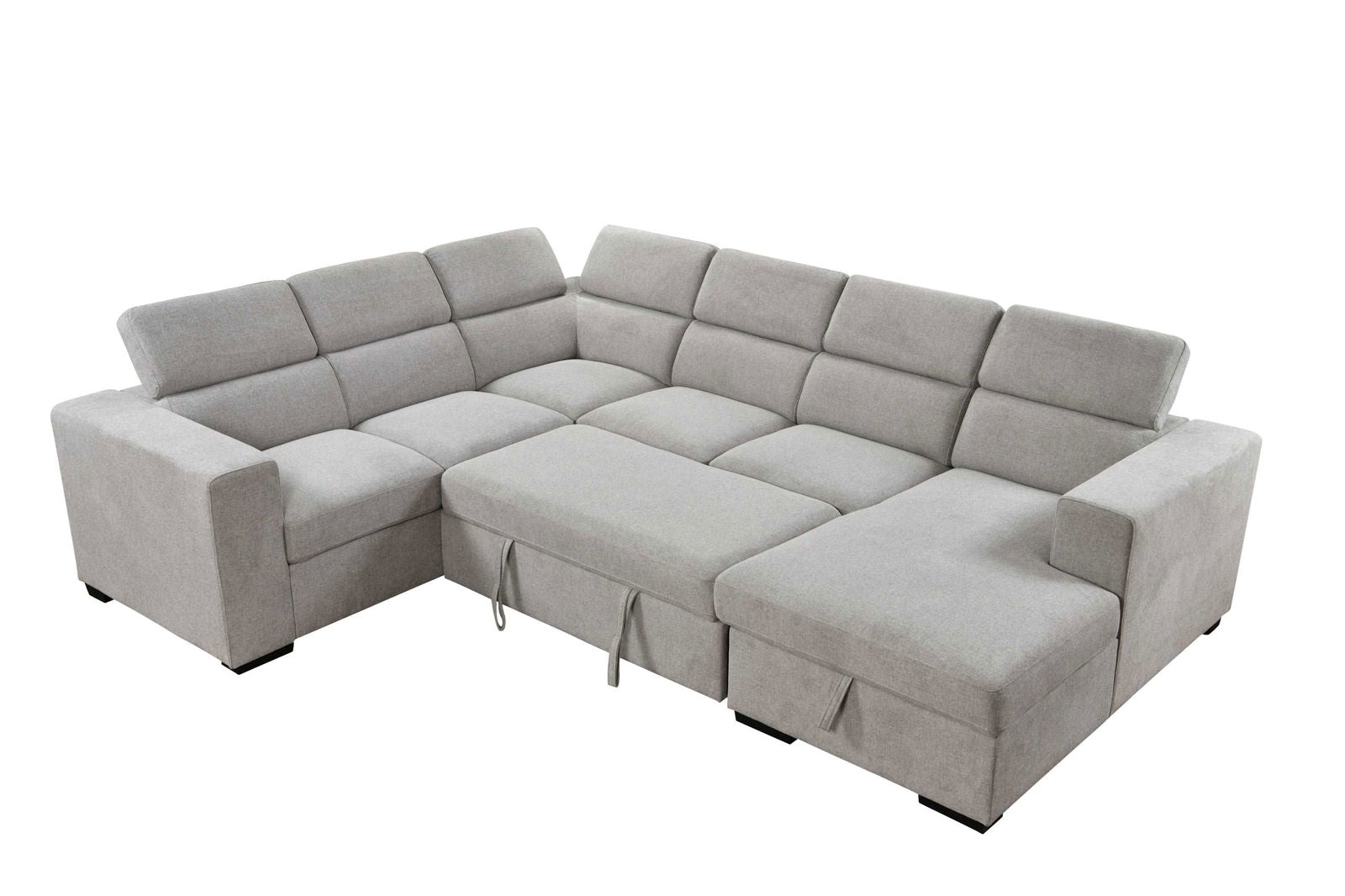 123" Modern U Shaped 7-seat Sectional Sofa Couch with Adjustable Headrest, Sofa Bed with Storage Chaise-Pull Out Couch Bed for Living Room ,Light Gray himalipasal