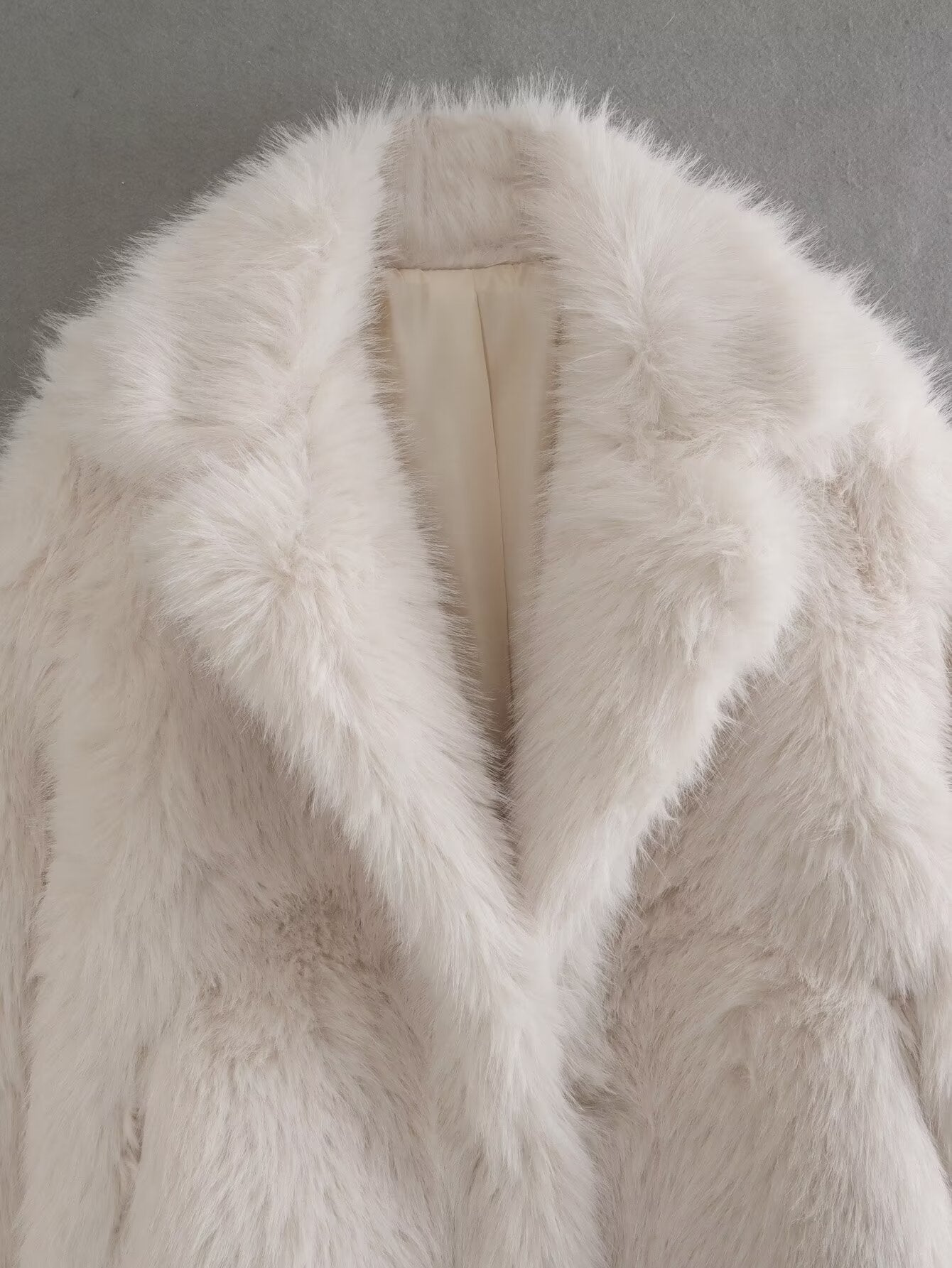 Women Clothing Spring Warm Collared Loose Artificial Fur Effect Overcoat Jacket