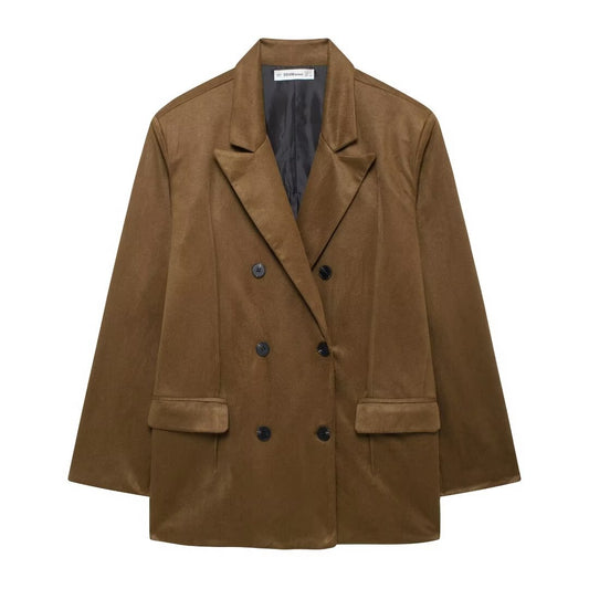 Fall Fashionable All Matching Suede Textured Leather Leather Coat Women Clothing