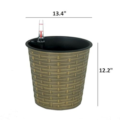 13.4" Self-watering Wicker Decor Planter for Indoor and Outdoor - Round - Natural himalipasal