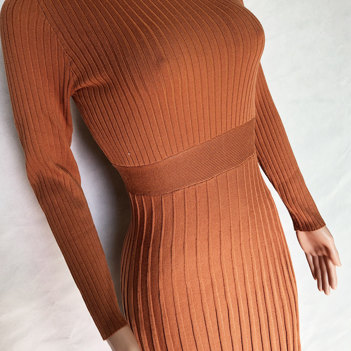 Autumn Winter Women Wear Mid-length Sweater Knitted Solid Color Pleated Dress