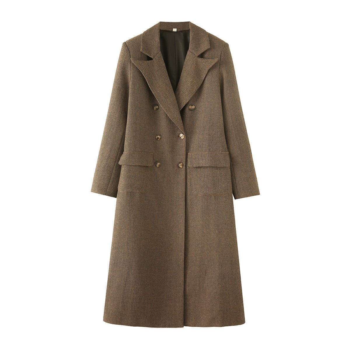 Women Clothing Winter All Match Herringbone Oblique Long Trench Coat