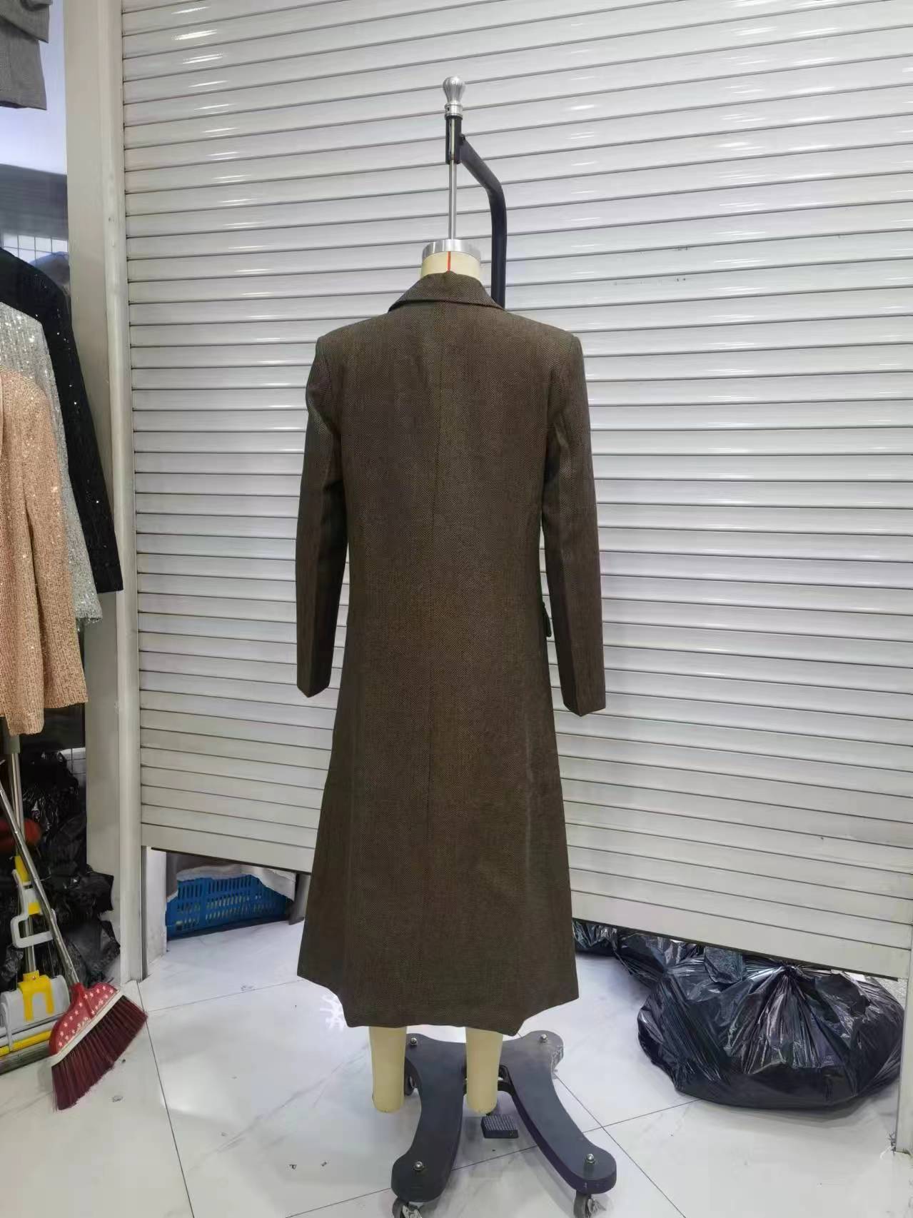 Women Clothing Winter All Match Herringbone Oblique Long Trench Coat