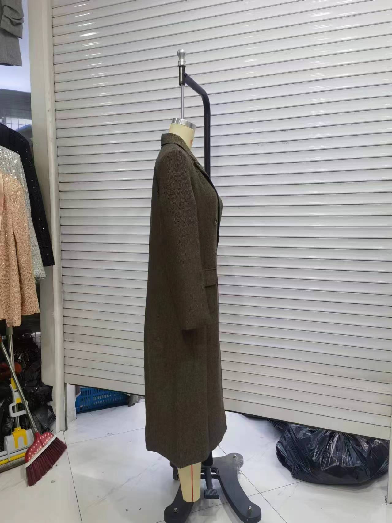 Women Clothing Winter All Match Herringbone Oblique Long Trench Coat