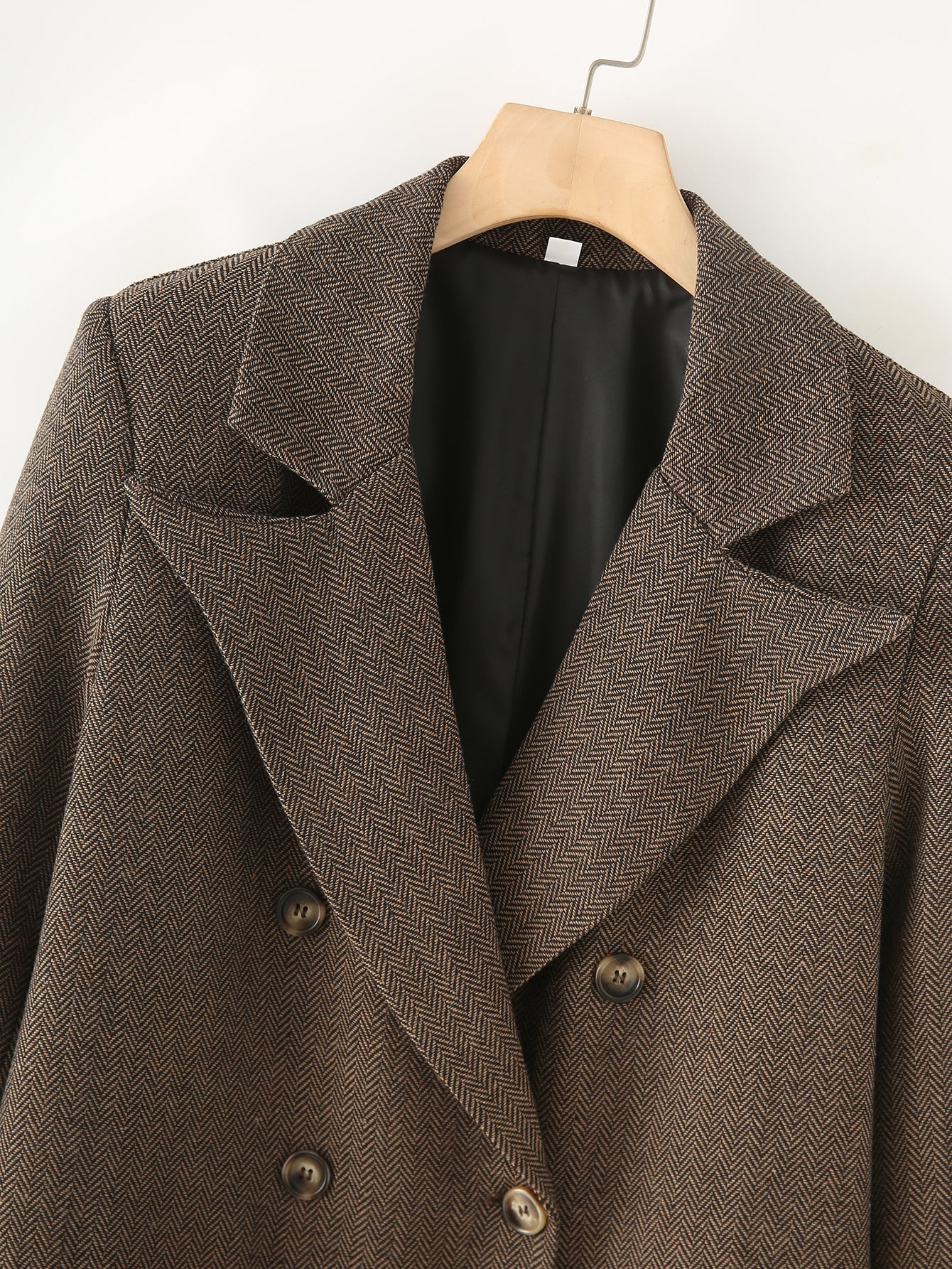 Women Clothing Winter All Match Herringbone Oblique Long Trench Coat