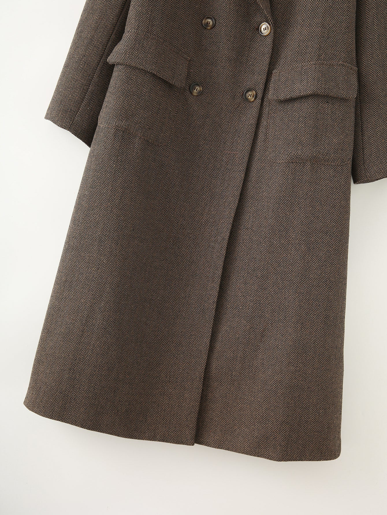 Women Clothing Winter All Match Herringbone Oblique Long Trench Coat