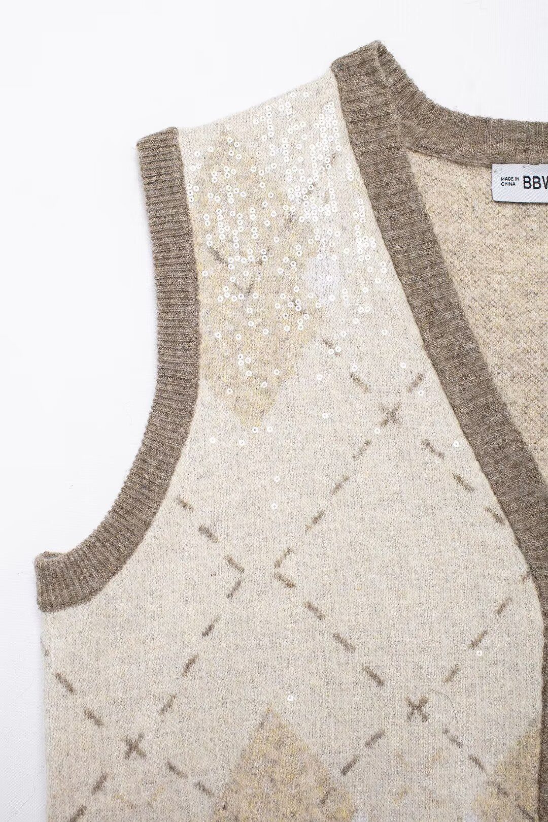 Winter Women Clothing Beads Sequin Pattern Knitted Vest Top