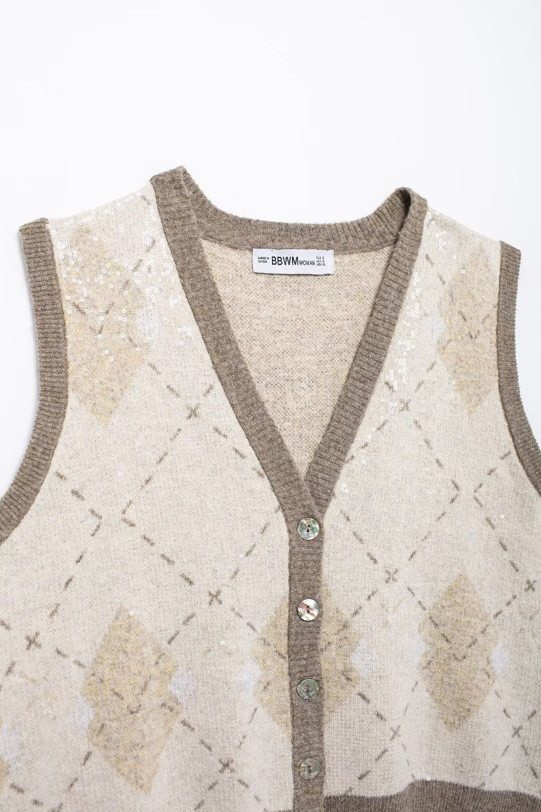 Winter Women Clothing Beads Sequin Pattern Knitted Vest Top