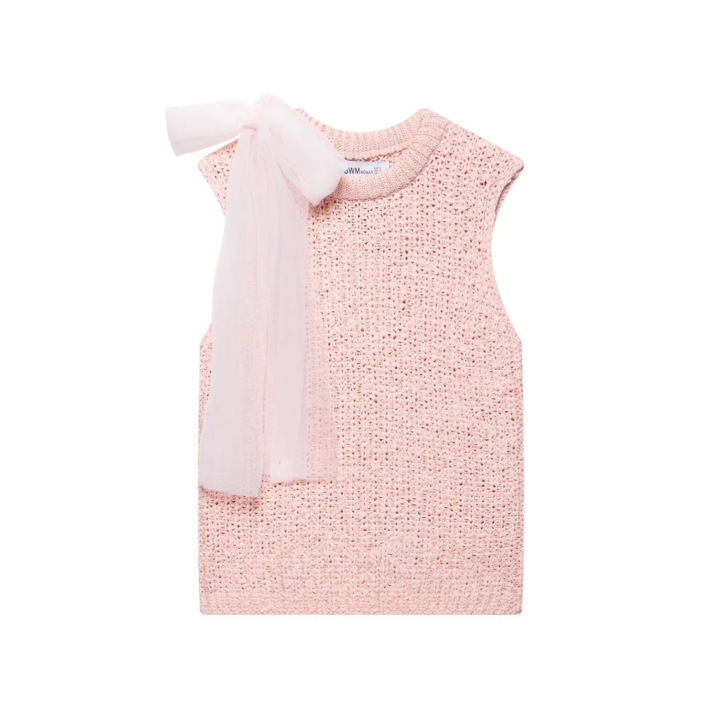 Spring Women Clothing Transparent Bowknot Decoration Knitted Top