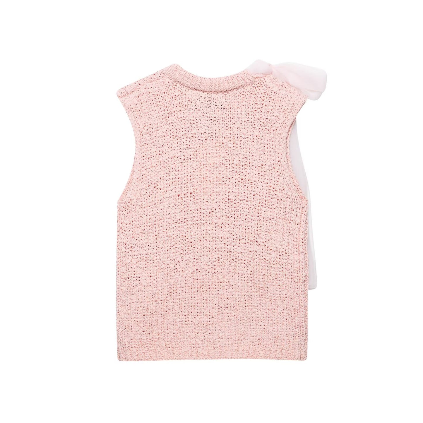 Spring Women Clothing Transparent Bowknot Decoration Knitted Top