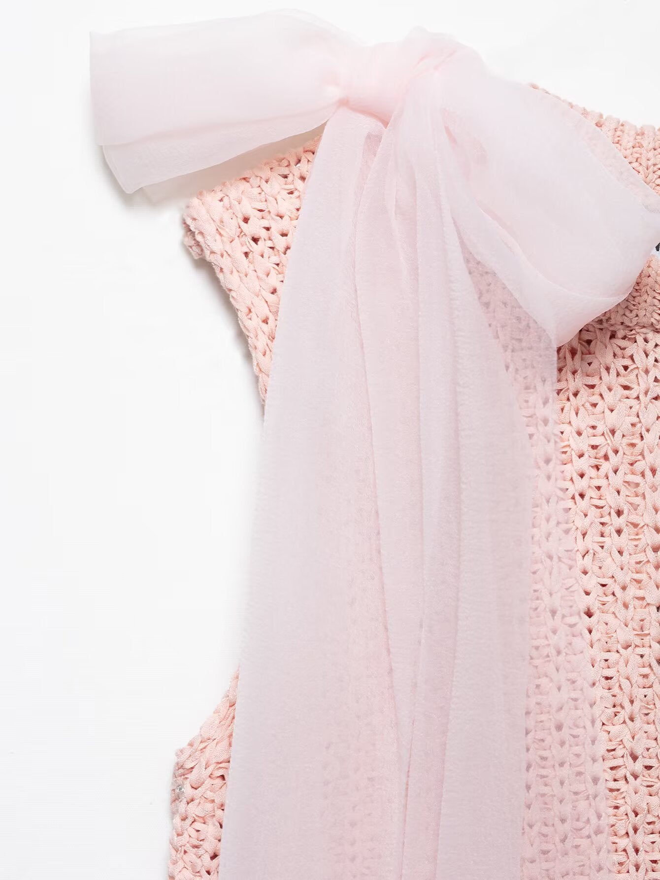 Spring Women Clothing Transparent Bowknot Decoration Knitted Top