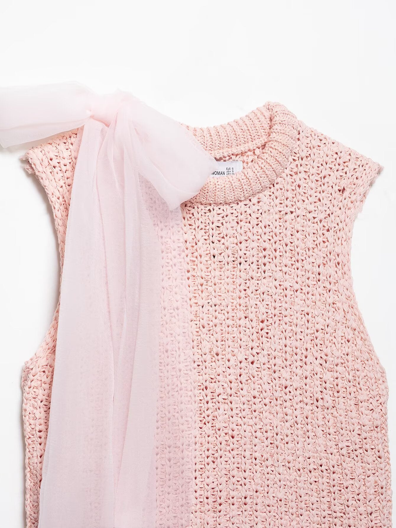 Spring Women Clothing Transparent Bowknot Decoration Knitted Top